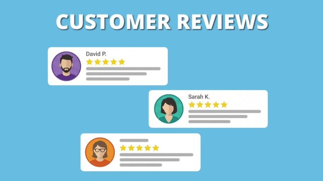 Animated Customer Reviews and Testimonials Interface with User Rating Cards, Ideal for Business Promotion, E-commerce, Marketing, SaaS, Website, and Mobile App Presentations