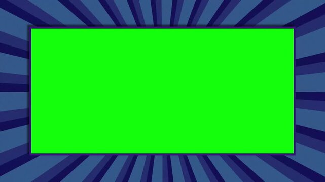 Vintage Navy Sunburst Motion Background with Green Screen Center. Animated Retro Chroma Key Frame