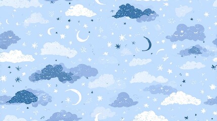 Naklejka premium seamless pattern of sleep masks, moons, stars and soft clouds