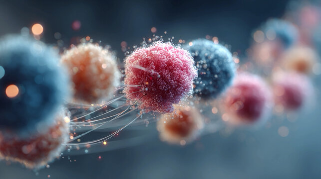 Vesicle trafficking animation, intracellular transport workflow, molecular biology research, biotechnology studies, and scientific 3D render concept.
