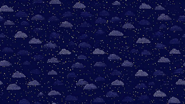 seamless repeating pattern of cloud computing shapes, servers and tiny stars