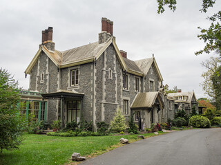 Exterior of the gothic revival stone manor house at Rockwood Park, Wilmington, Delaware © Karlsson Photo