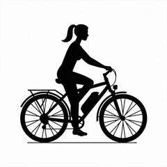 Fototapeta premium Woman Riding Electric Bike Silhouette Icon – Eco-Friendly E-Bicycle, Sustainable Urban Transportation Vector Illustration
