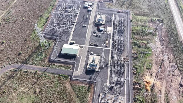 Electrical power substation aerial view from above