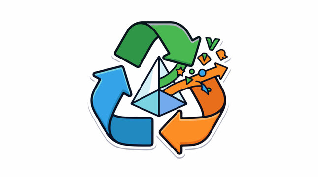 Colorful recycling symbol with geometric shapes and letters
