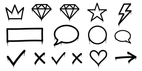 Graffiti spray vector illustration featuring star, diamond, heart, urban street art elements, and creative design ©  