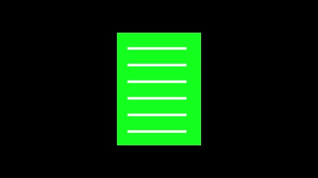 Document animated icon, Simple notepad icon animation showing note taking and productivity, document and checkmark on black background. Check mark icon with document.