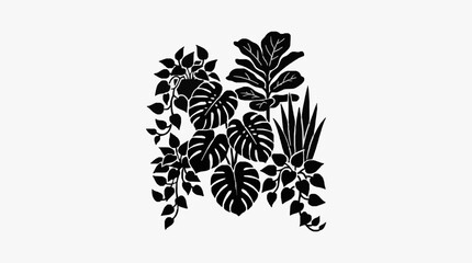 Black and white tropical leaf illustration set. © danti