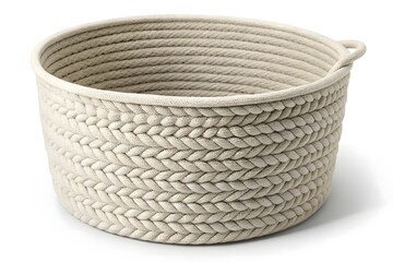 Obraz premium Empty cotton rope storage basket for organization. Natural woven container for home decor. Versatile storage solution for living spaces