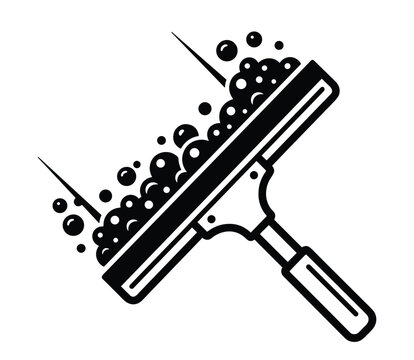 Window cleaning squeegee tool with soap bubbles for professional glass maintenance service.