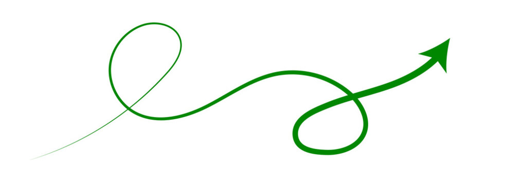 Green line with multiple loops forming an arrow pointing upwards