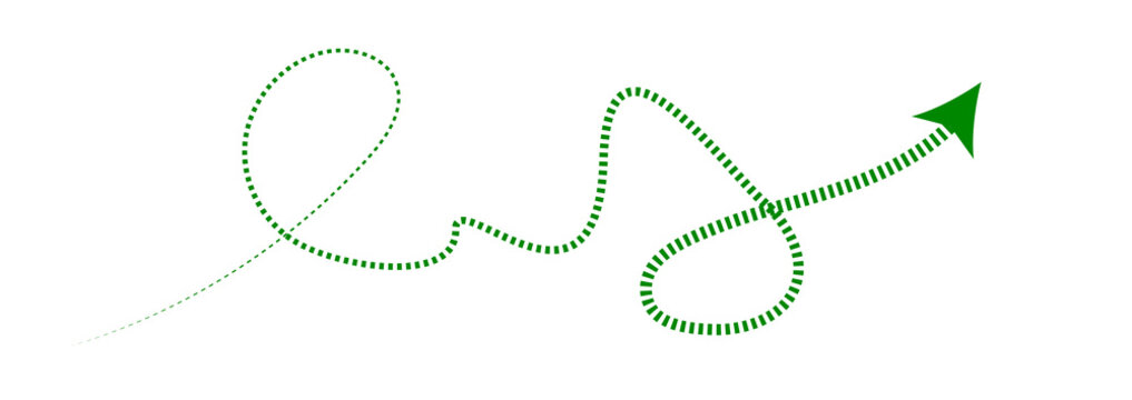 Green dashed line curves into a clear upward pointing arrow on a simple white background