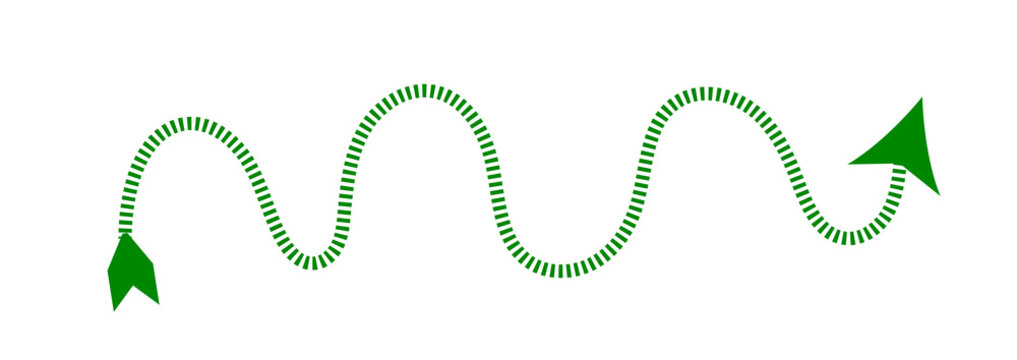 Wavy dashed green path with an arrow pointing right at the end