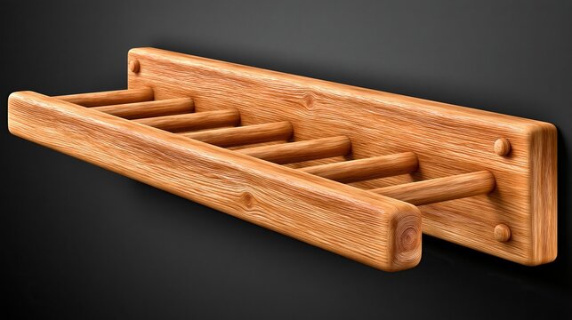 Solid natural oak wood wall mounted towel rack with multiple parallel rods against dark solid background for traditional classic bathroom