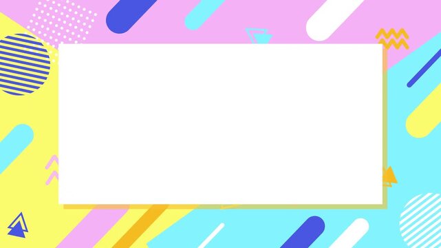 cute and pop background frame featuring colorful Memphis-style geometric patterns