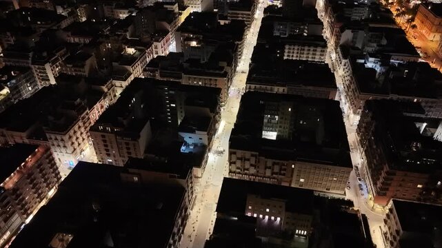 aerial view of the Metropolitan City of Bari at night, Apulia region of Italy
