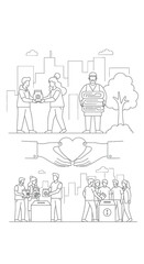 Obraz premium Charity, donation, and community support line art illustration