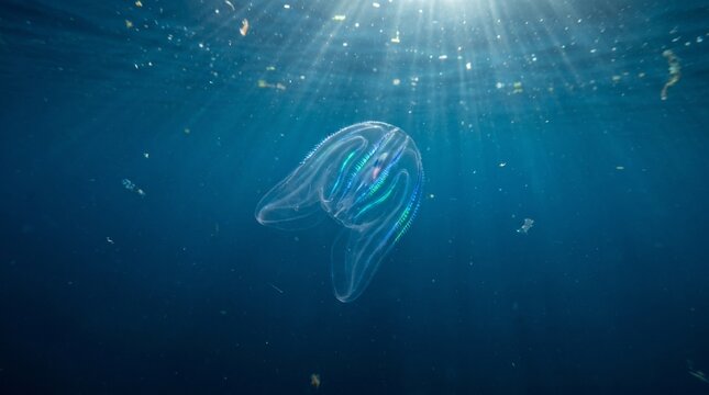Jellyfish gracefully swimming in sunlit ocean water