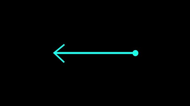 Minimalist cyan arrow pointing left with a circle origin point isolated on transparent background. Motion graphics of concept. animation