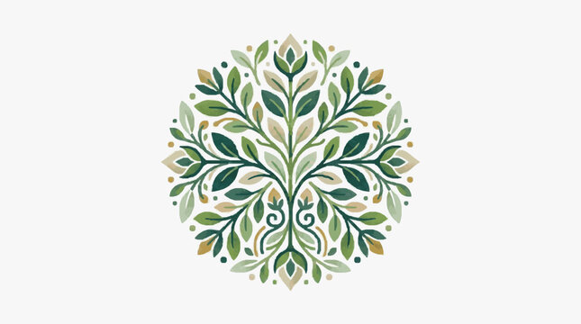 Circular Symmetrical Green Leaf Pattern Design.