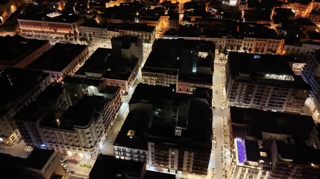 aerial view of the Metropolitan City of Bari at night, Apulia region of Italy