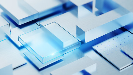 Abstract geometric blocks, AI, business finance, digital infrastructure concept. 3D cube abstract geometric blocks- technology and blockchain network. 3d illustration