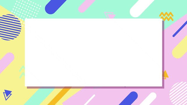 cute and pop background frame featuring colorful Memphis-style geometric patterns