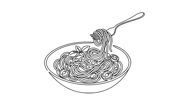 Continuous one line drawing of Italian spaghetti logo vector illustration for restaurant cafe menu and food branding