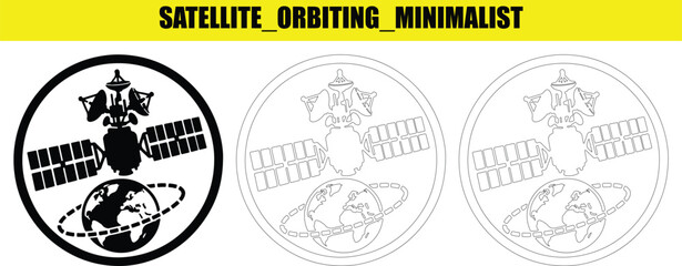 Satellite orbiting minimalist icon for space communication and global technology. © MonirVector