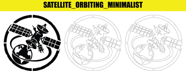 Satellite orbiting earth minimalist black and white logo design. © MDMONIRUL