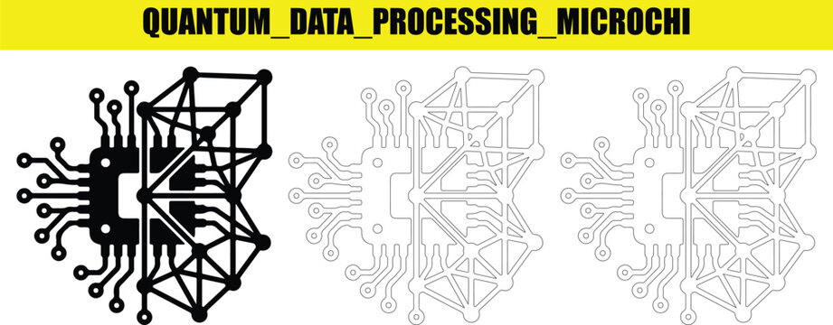 Quantum data processing microchip icon for advanced computing and digital technology.