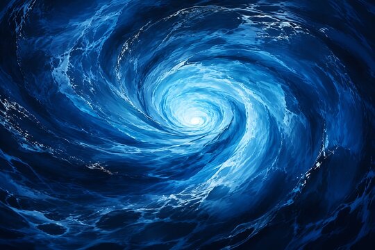 Blue ocean whirlpool vortex in spiraling storm pattern