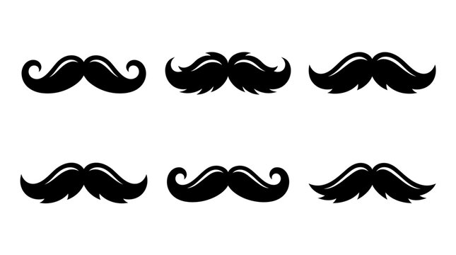 Collection of black mustache icons in different styles