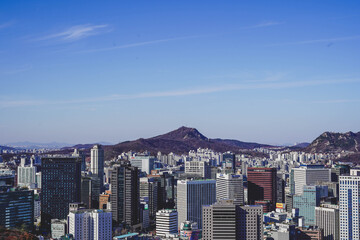 Fototapeta premium Seoul cityscape skyline with modern office buildings