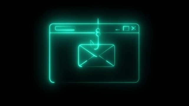Digital email icon glowing on futuristic screen. Cyber communication symbol with neon tech interface for online messaging.