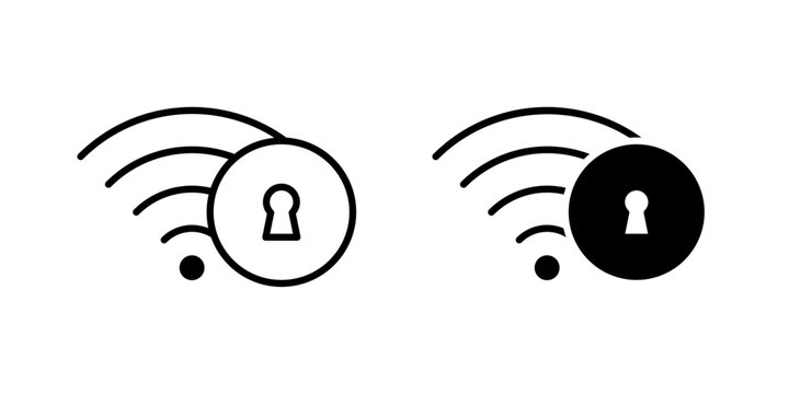 Wireless Security Icon for protected wireless communication secure network access and data privacy use in UI UX websites apps and systems Vector illustration with stroke and fill on a white background