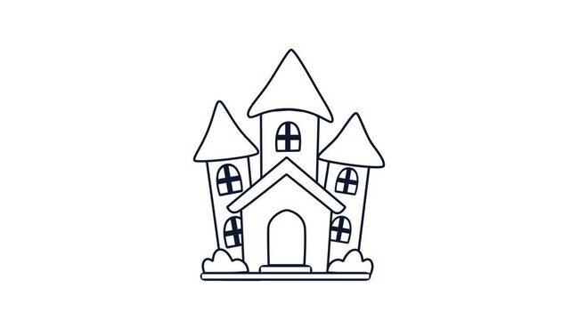 Halloween Haunted House Outline Scale Animation