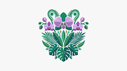 Colorful Tropical Flower and Leaf Illustration. © Adre