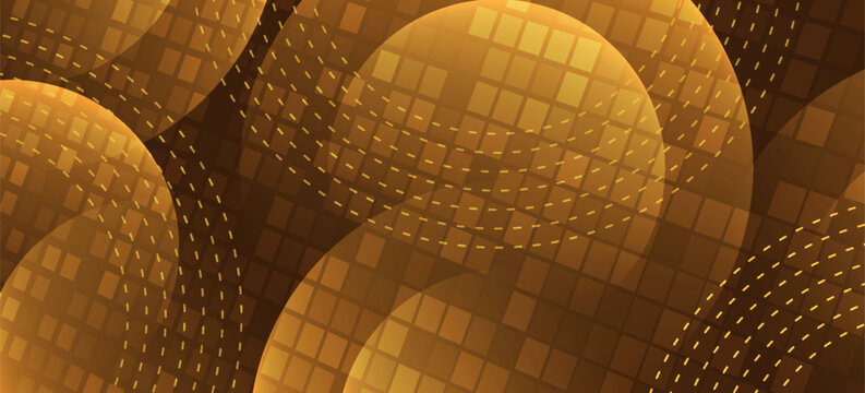 Dark orange abstract background with overlapping glowing geometric shapes. Modern concept with futuristic mosaic checkered pattern. Trendy business graphic design with elegant dotted lines. VOL. 1