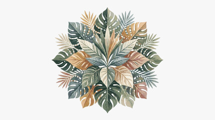 Colorful Tropical Leaf Arrangement in Circular Pattern. © Cintia
