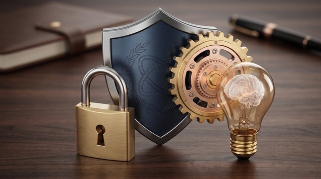 Conceptual representation of intellectual property security with symbolizing secure creative innovation