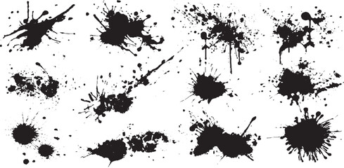 Set of splashes, blots inked splatter dirt stain splattered spray splash with drops blots isolated. vector illustration © BLACK MAN