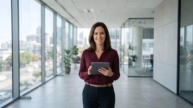 Businesswoman holding a digital tablet at her workplace