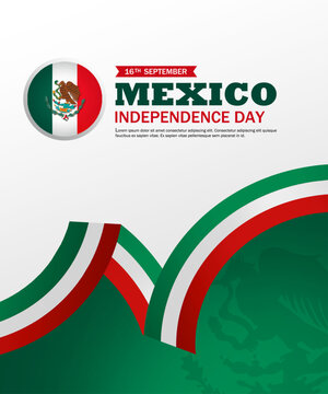 Modern Mexico Independence Day 2026 vertical banner celebrating the 216th anniversary (D&iacute;a de la Independencia) with patriotic ribbons, a flag badge, and spacious copy space.