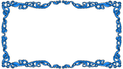 Blue ornate frame with flowing, elegant curves. Perfect for design projects or artistic layouts. Vintage style enhances any creative composition. Bold color stands out with clean white background © Febrial Chalik