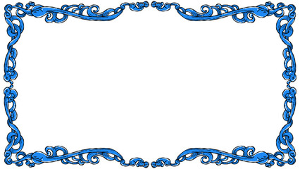 Blue ornate frame with flowing, elegant curves. Perfect for design projects or artistic layouts. Vintage style enhances any creative composition. Bold color stands out with clean white background © Febrial Chalik