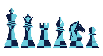 Chess Pieces Collection A Modern Vector Illustration With Teal And Navy Blue Tones chessmen © Amana Khan
