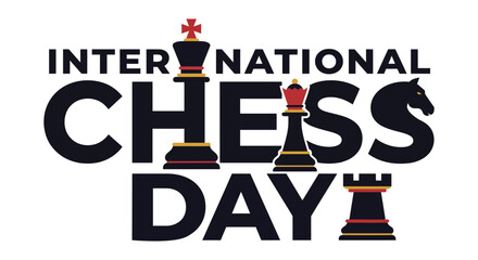 International chess day typographic design with chess pieces vector illustration on white background © Amana Khan