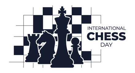 Chess Pieces And Board Pattern A Dark Blue Vector Illustration For International Chess Day © Amana Khan