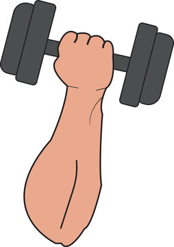 Hand Holding Dumbbell Flat Vector Illustration, Fitness Exercise Arm Strength Icon.
